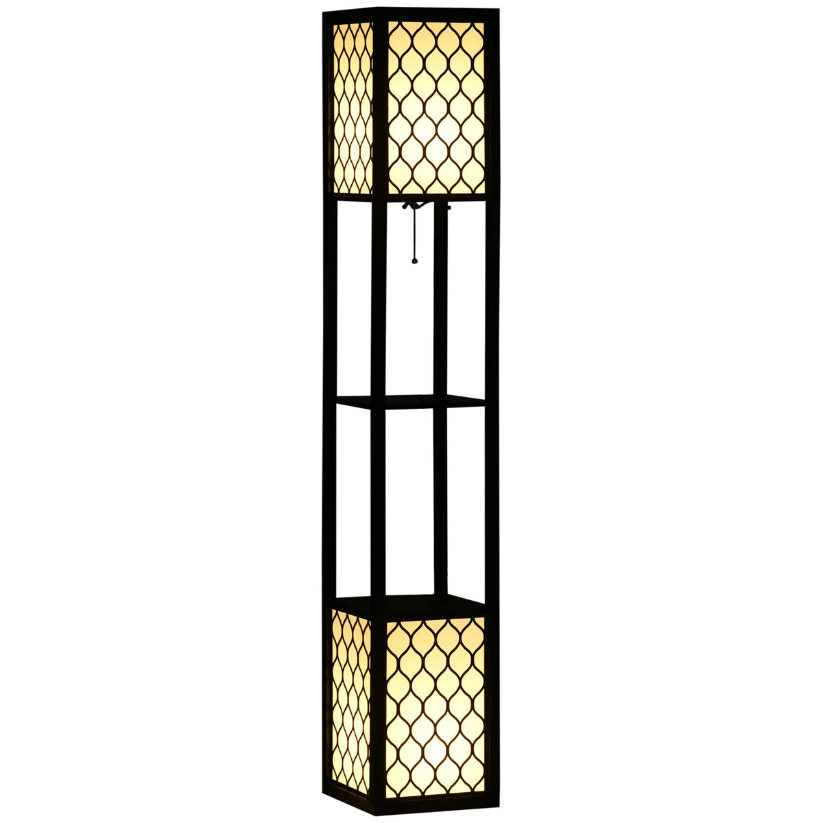 Lampadaire colonne à étagères, deux lumières ajourées, 156 cm