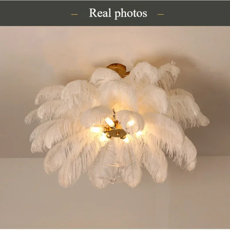 Grand lustre en plumes d'autruche jusqu'à Ø 100 cm, 3 coloris