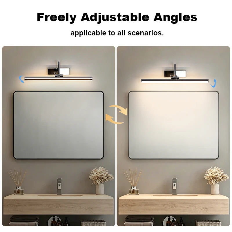 Applique miroir LED chromée orientable, trois teintes, 40 ou 60 cm