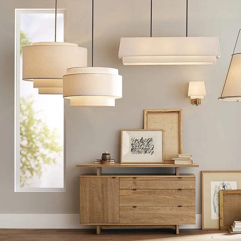 Suspension en tissu à niveaux : tambour, étagé ou rectangulaire, LED