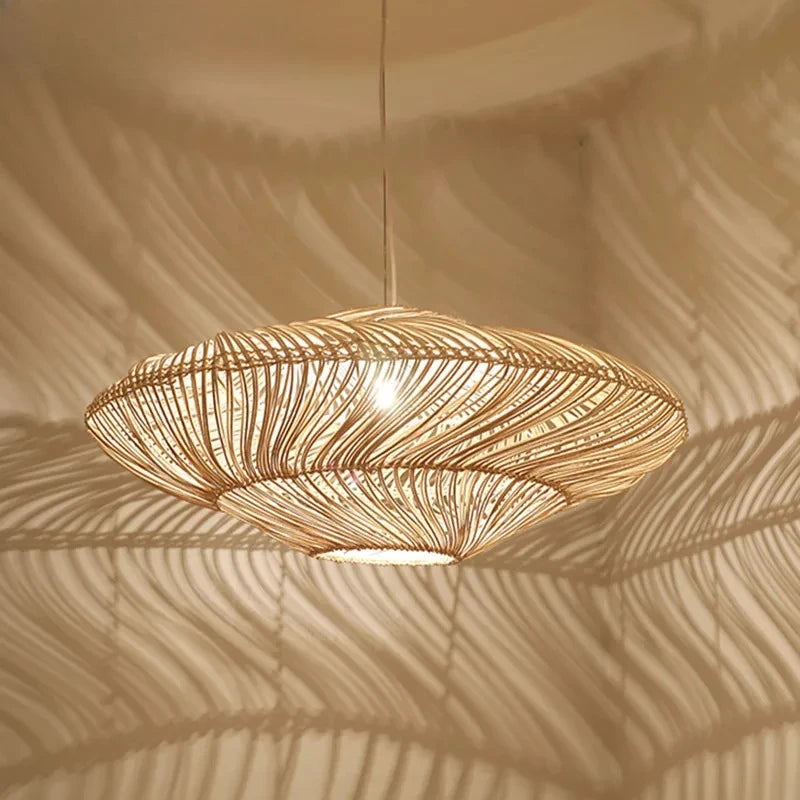 Suspension soucoupe en rotin filé, beige ou noire, de 50 à 80 cm