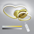 Plafonnier LED doré double cœur, télécommande, 52 x 36 cm