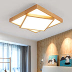 Plafonnier LED carré en bois à cadres superposés, avec télécommande