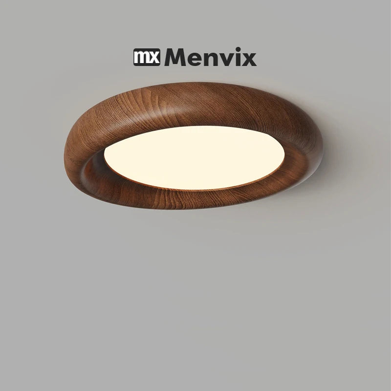 Plafonnier LED rond effet bois de 50 cm, anneau galbé et variateur