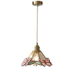 Plafonnier en verre vitrail à papillons roses et laiton, E27