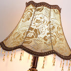 Lampe de chevet baroque en résine à coquille, abat-jour jacquard doré