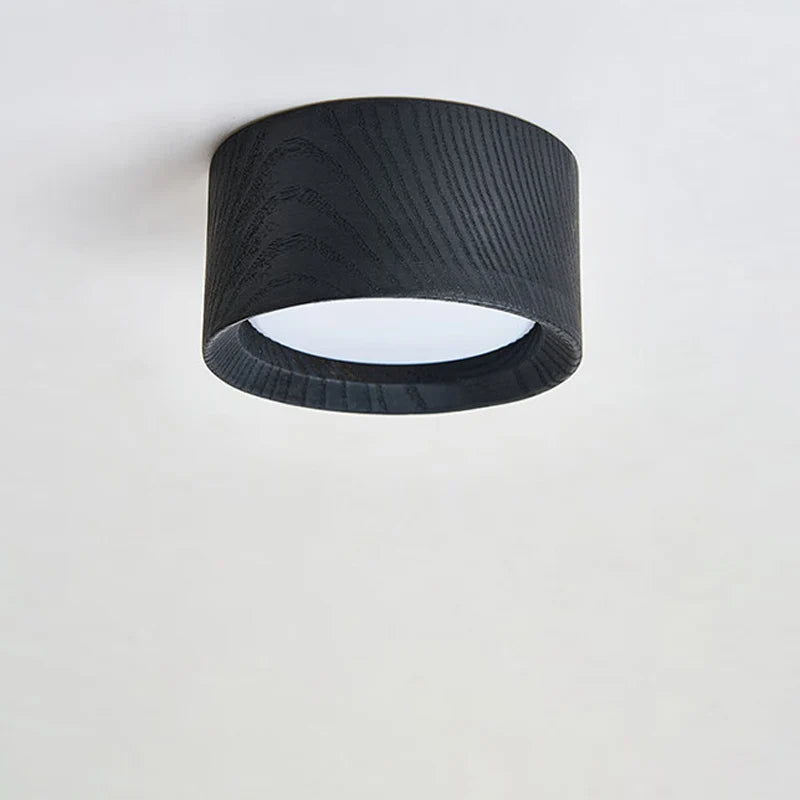 Petit plafonnier LED rond en bois, noir ou naturel, Ø 9,5 cm