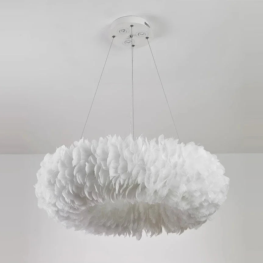 Lustre en plumes blanches sur filins, Ø 50 à 80 cm, LED E27