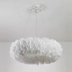 Lustre en plumes blanches sur filins, Ø 50 à 80 cm, LED E27