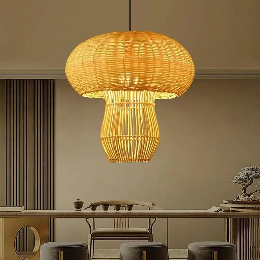 Lustre champignon en osier tressé Ø 45 cm, câble de 150 cm