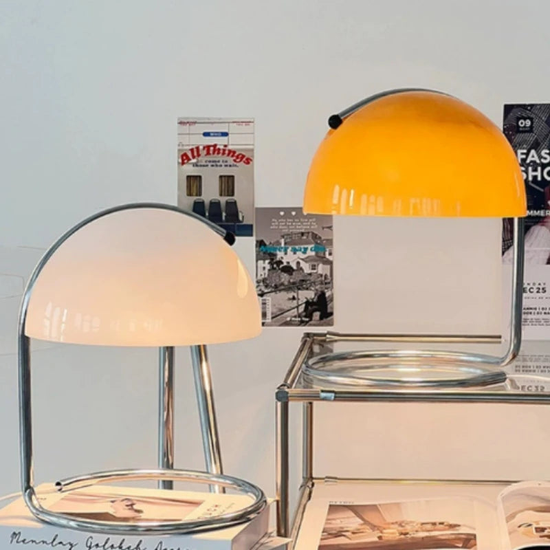 Lampe champignon à dôme en verre sur boucle chromée, 28 cm