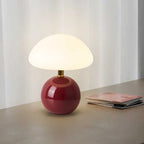 Lampe champignon en céramique brillante, chapeau opalin, 22 cm