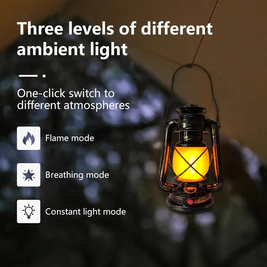 Lanterne tempête rétro LED rechargeable à effet flamme, USB-C