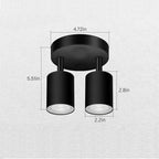 Plafonnier double spot GU10 orientable sur socle rond, noir ou blanc