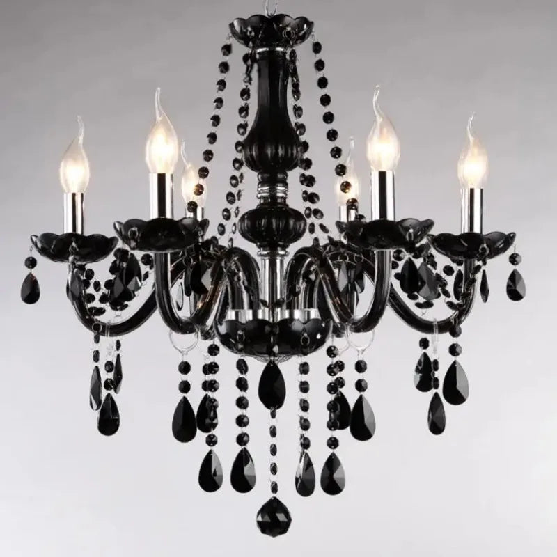 Lustre en cristal noir à pampilles, 4 à 18 bougies, ampoules incluses