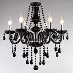 Lustre en cristal noir à pampilles, 4 à 18 bougies, ampoules incluses