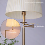 Lampadaire liseuse rétro bronze à bras pivotant, abat-jour plissé