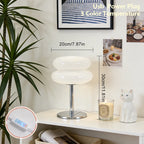 Lampe de table macaron en double verre sur pied chromé, 30 cm