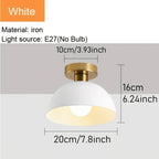 Plafonnier dôme en fer noir ou blanc, platine dorée, Ø 20 cm, E27