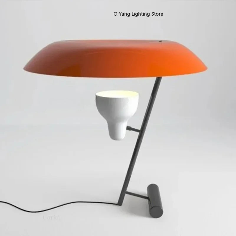 Lampe à poser disque orange Ø 38 cm, pied métal graphite, E14