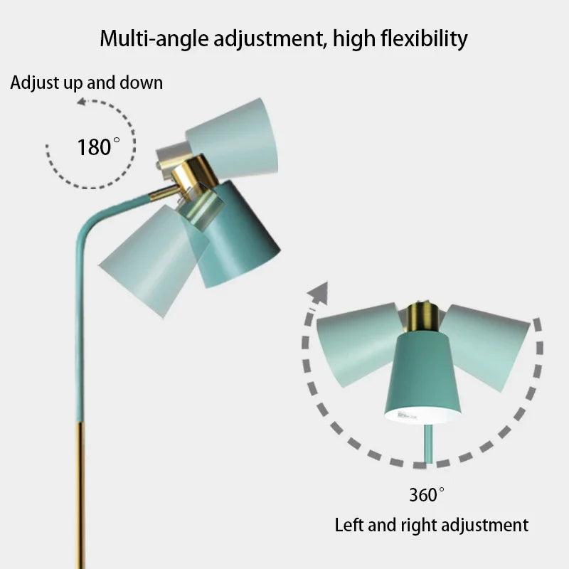 Lampadaire liseuse à tête orientable et finitions dorées, 3 coloris