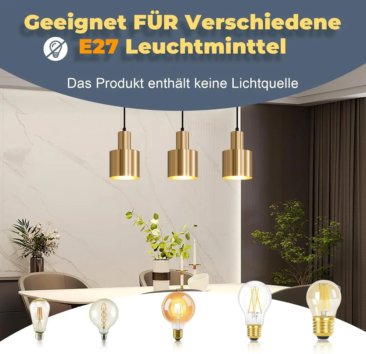 Suspension dorée 3 lampes sur barre de 65 cm, abat-jour cylindre E27