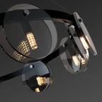 Lustre noir à disques de verre fumé, barre ou couronne LED