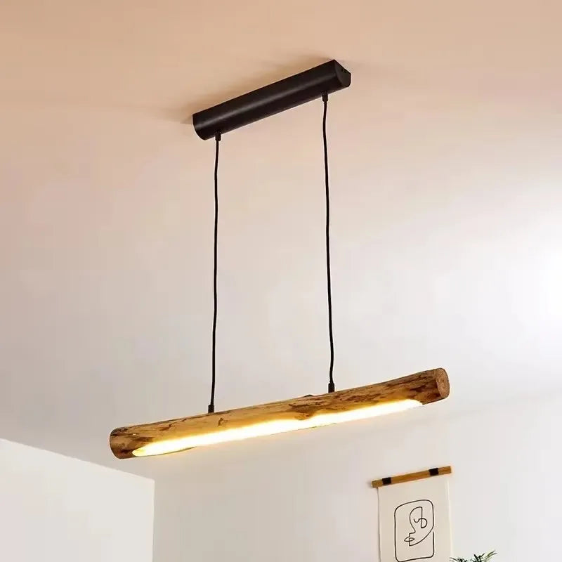 Suspension LED bûche en bois brut, 80 à 120 cm, lumière au choix