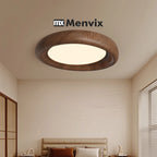 Plafonnier LED rond effet bois de 50 cm, anneau galbé et variateur