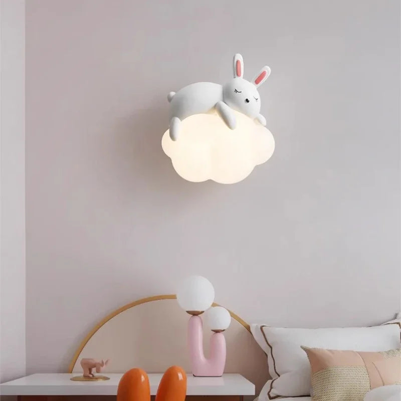 Applique murale ours ou lapin endormi sur nuage LED, chambre bébé