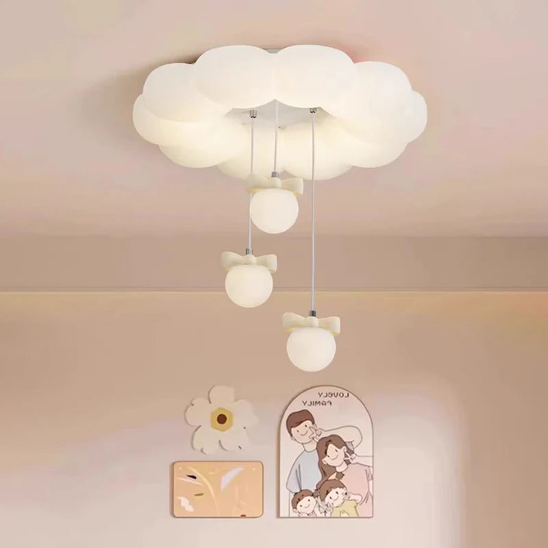Lustre nuage LED pour chambre de fille, papillons ou nœuds suspendus