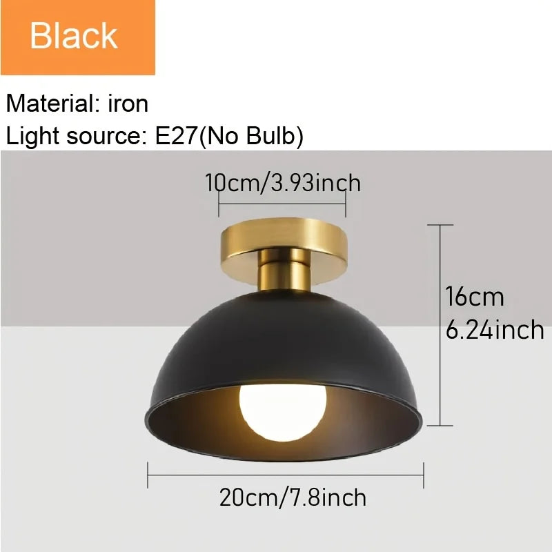 Plafonnier dôme en fer noir ou blanc, platine dorée, Ø 20 cm, E27