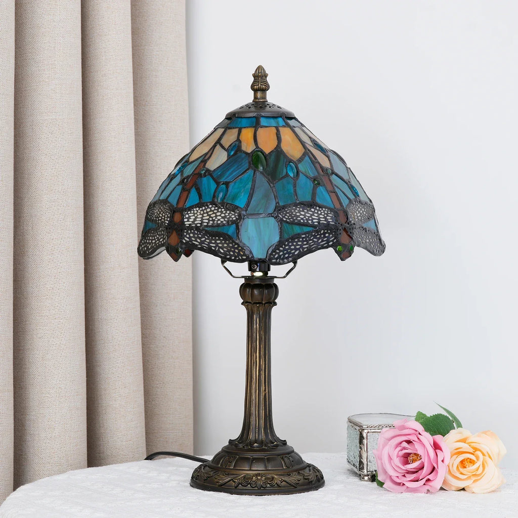Lampe de chevet Tiffany 20 cm en vitrail, 17 décors au choix