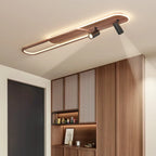 Plafonnier LED long finition noyer avec spots orientables, 60 à 120 cm