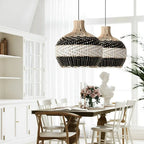 Suspension en rotin bicolore à chevrons, douze coloris, Ø 30 à 60 cm