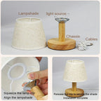 Lampe de chevet mini, abat-jour effet lin et pied en bois, 20 cm