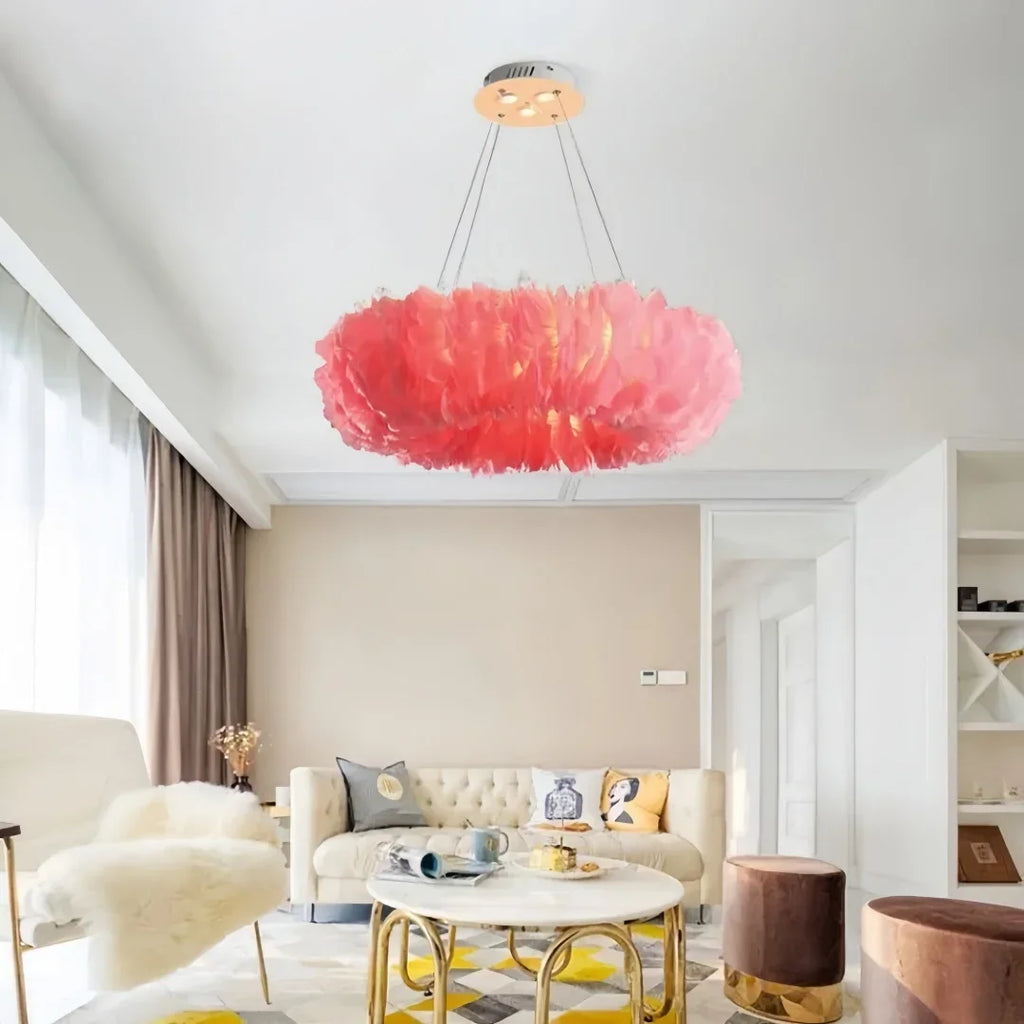 Lustre couronne de plumes Ø 50 à 80 cm, ampoules LED fournies
