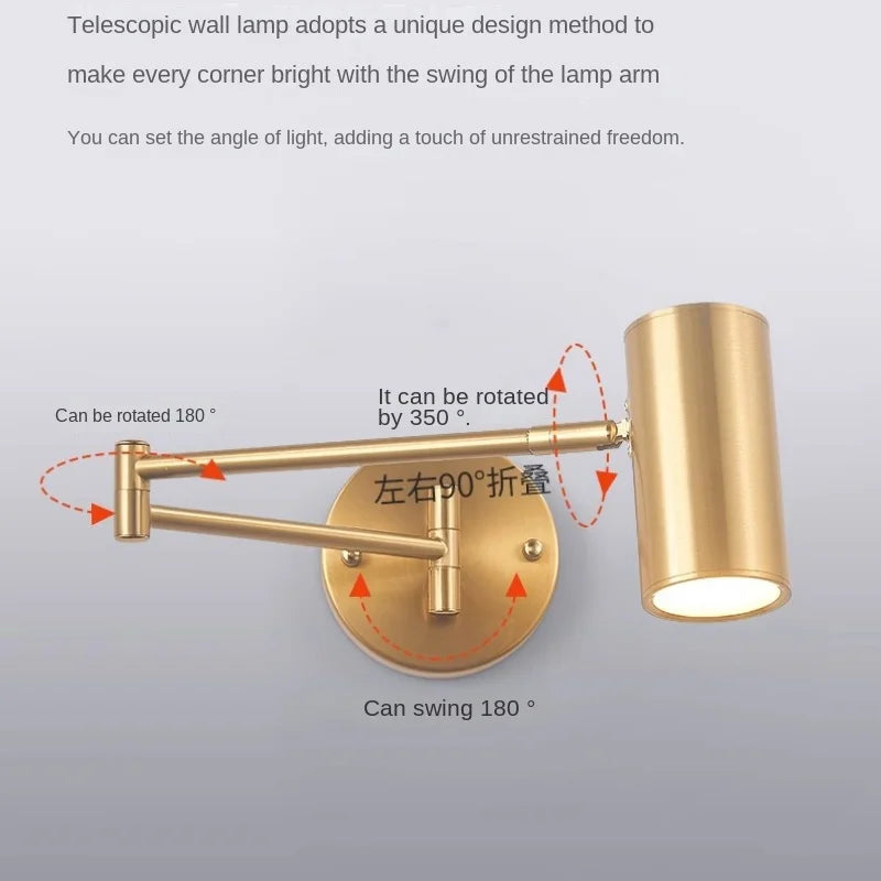 Applique liseuse LED à bras pliant, spot cylindre ou cône orientable