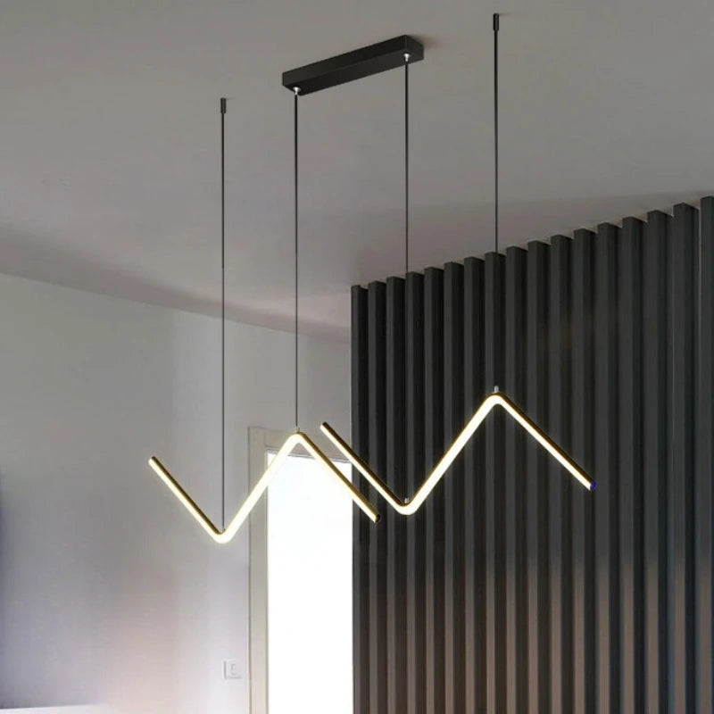 Suspension LED zigzag 90 cm, double ligne lumineuse noire ou dorée