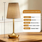 Lampe de table sans fil classique, abat-jour en tissu et 2 500 mAh