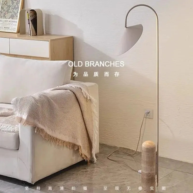 Lampadaire arc à abat-jour feuille et socle en marbre, 136 cm