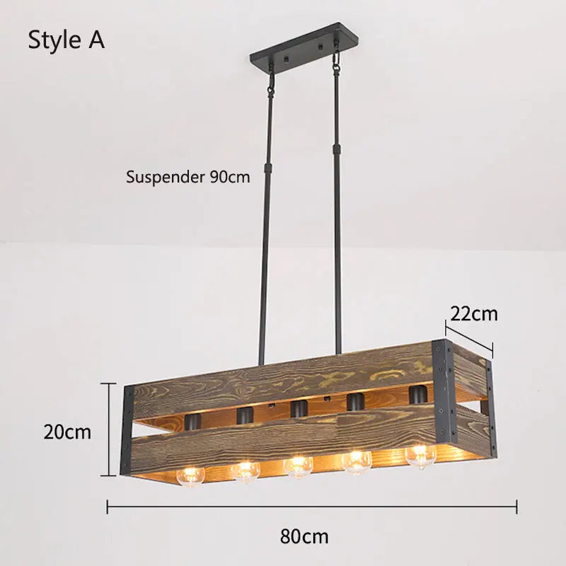 Lustre caisse rectangulaire en bois de 80 cm, 5 douilles E27