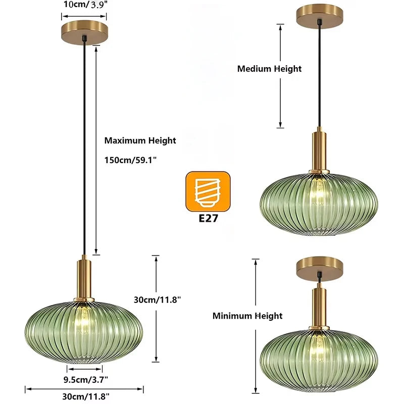 Suspension en verre fumé côtelé, fiole, lanterne ou forme aplatie