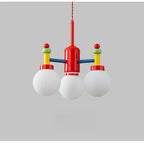 Lustre chambre d'enfant style Memphis, bras colorés et globes en verre