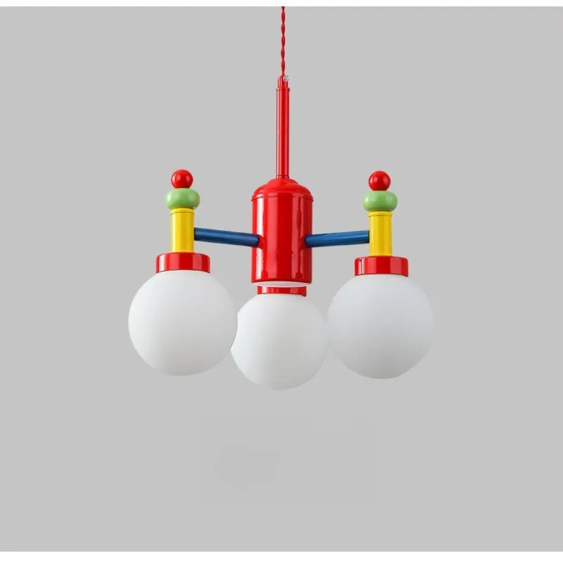 Lustre chambre d'enfant style Memphis, bras colorés et globes en verre
