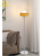 Lampadaire rétro à coupe de verre orange et globe opalin, chromé