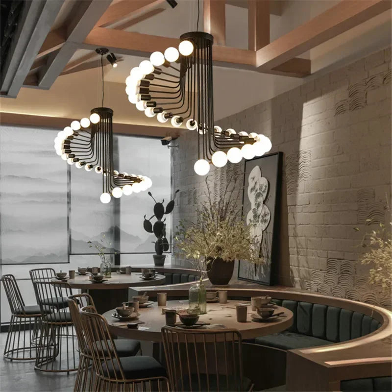 Lustre spirale en fer noir à 16 ou 26 lumières, douilles E27