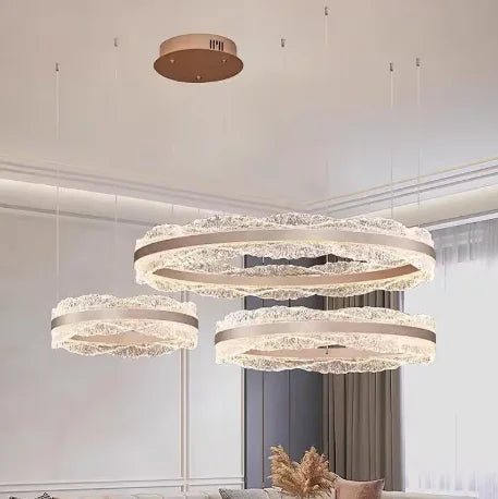 Suspension LED anneaux effet cristal, aluminium brossé, Ø 40 à 80 cm