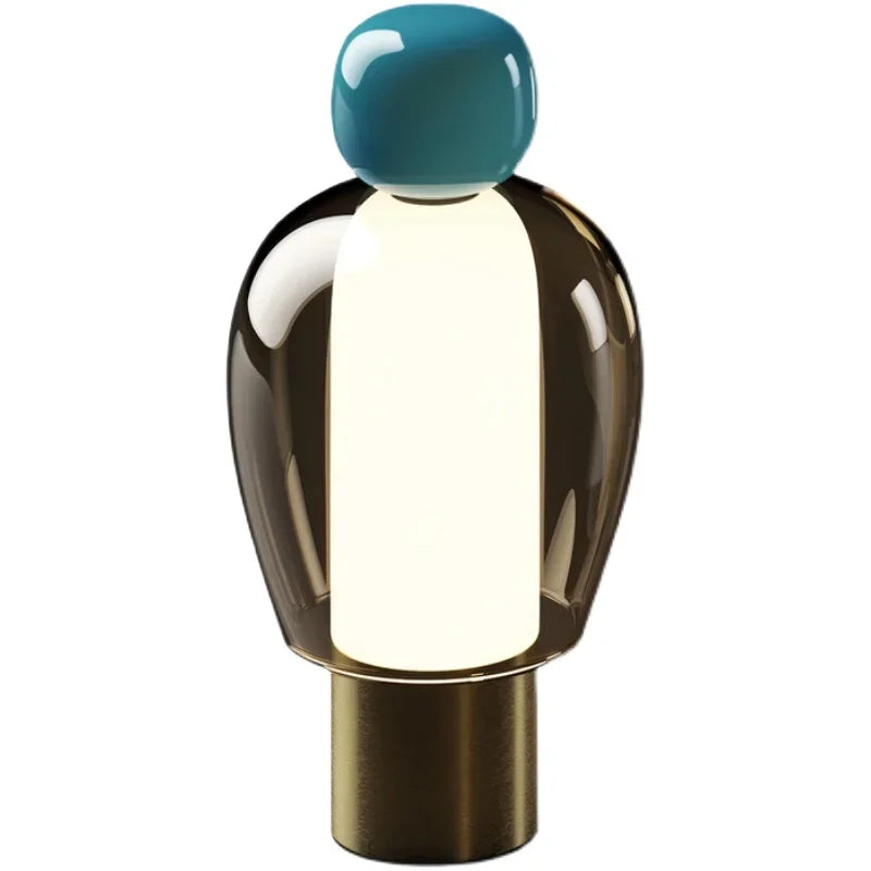 Lampe sans fil cloche en verre fumé et boule colorée, 23 cm
