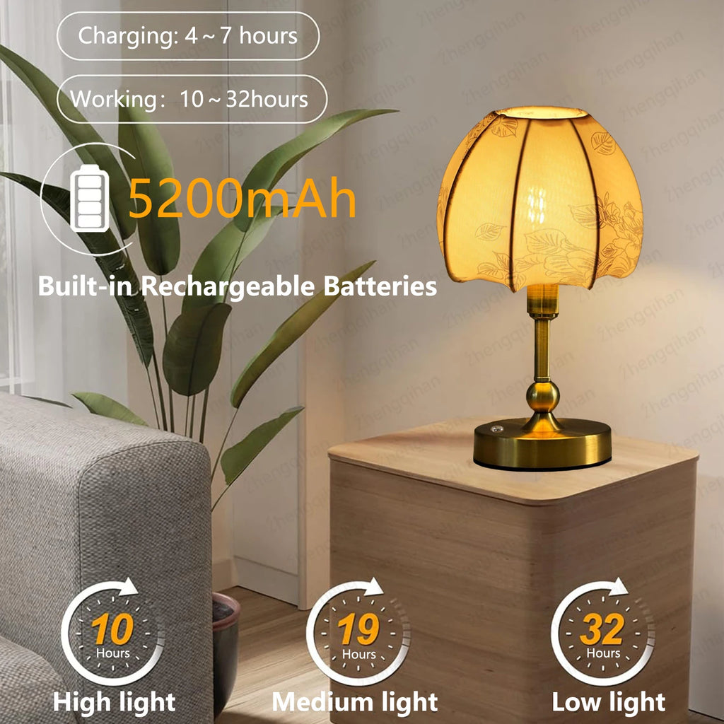 Lampe de chevet sans fil rechargeable, tactile, pied doré rétro
